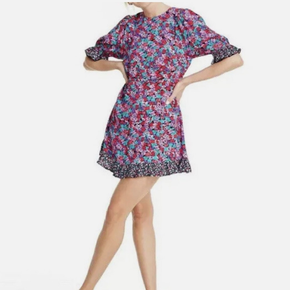 RIXO Pink and Blue Floral Mini Dress